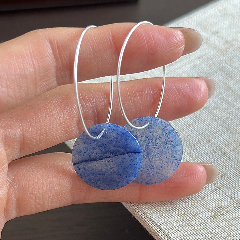 Colored Round Natural Stone Hoop Earrings - Image 4