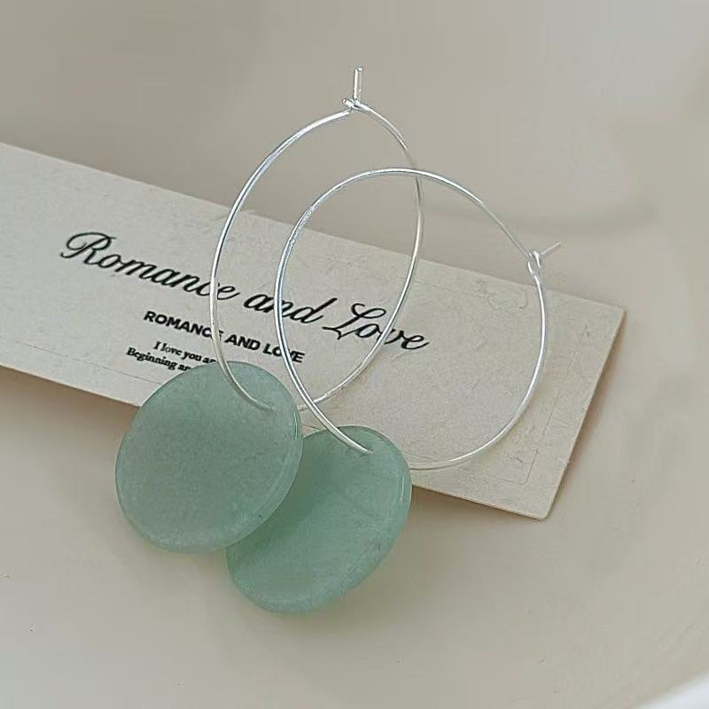 Colored Round Natural Stone Hoop Earrings - Image 3