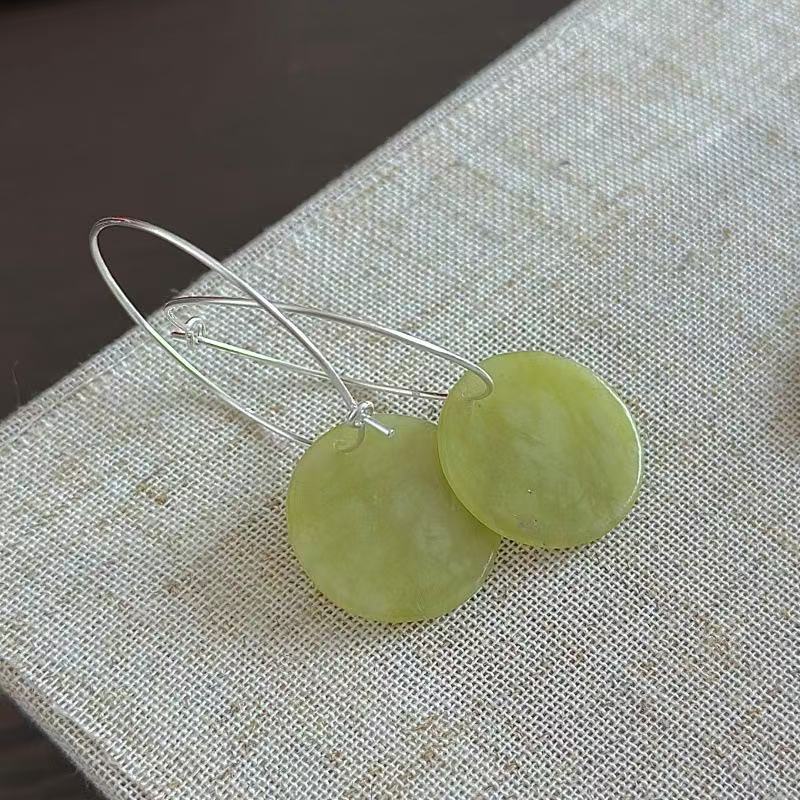 Colored Round Natural Stone Hoop Earrings - Image 5