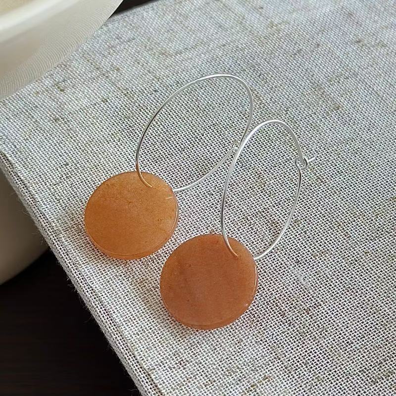 Colored Round Natural Stone Hoop Earrings - Image 2