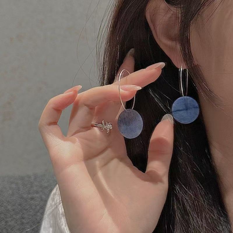 Colored Round Natural Stone Hoop Earrings - Image 7