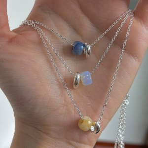 Wholesale 925 Sterling Silver Basic Natural Stone Necklace