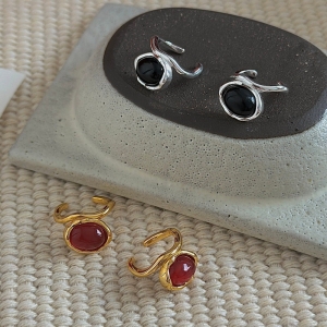 Wholesale 925 Sterling Silver Oval Agate Ear Cuffs