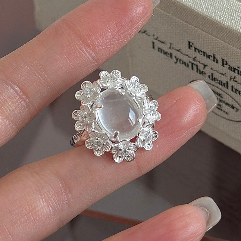 Wholesale 925 Sterling Silver Albite Jade Flower Ring - Image 3