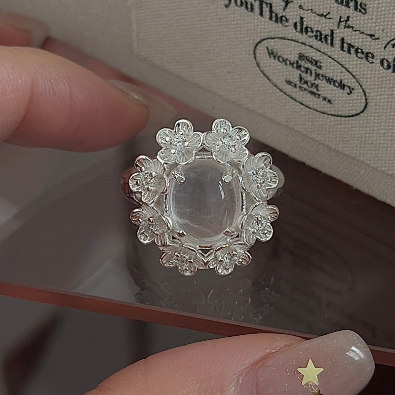 Wholesale 925 Sterling Silver Albite Jade Flower Ring - Image 2