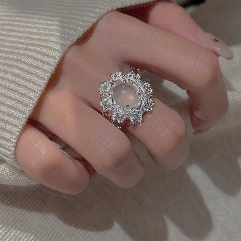 Wholesale 925 Sterling Silver Albite Jade Flower Ring - Image 5
