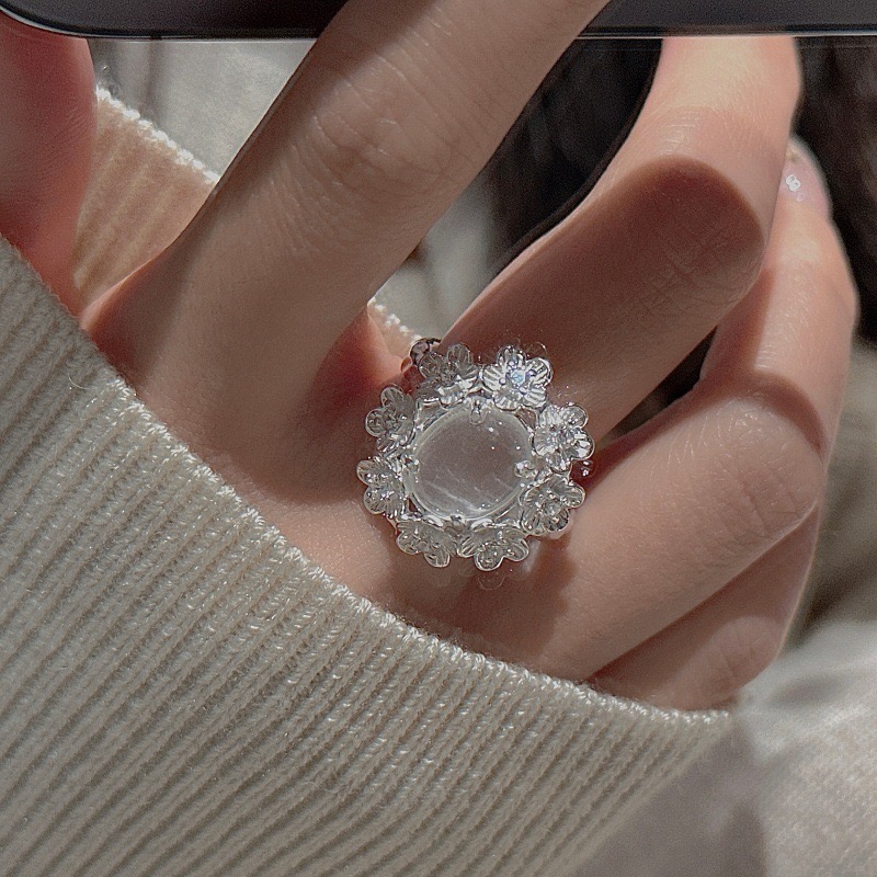 Wholesale 925 Sterling Silver Albite Jade Flower Ring - Image 4
