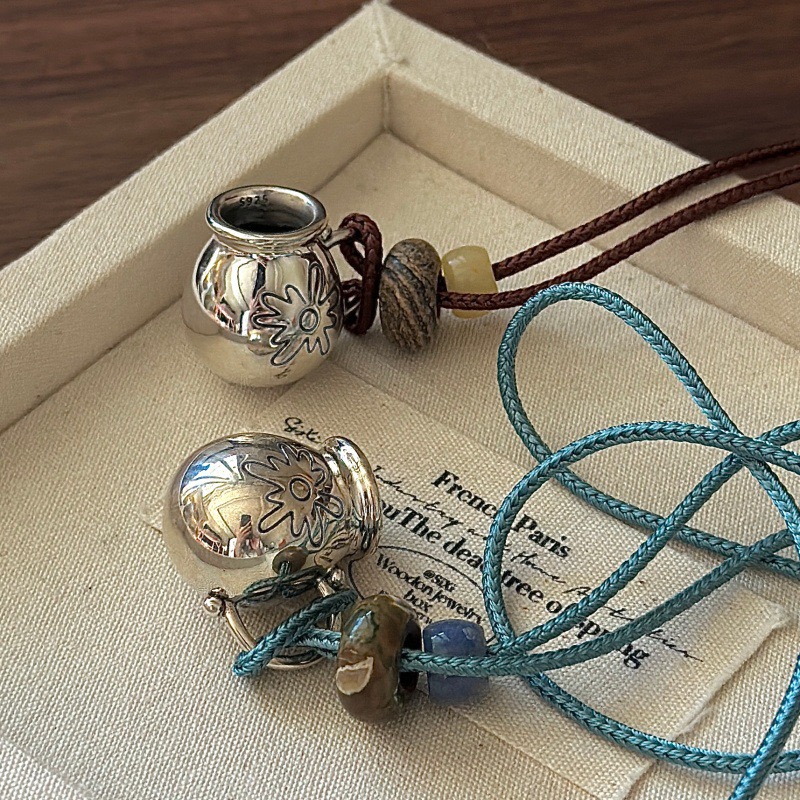 Wholesale 925 Sterling Silver Natural Stone Wine Bottle Rope Necklace