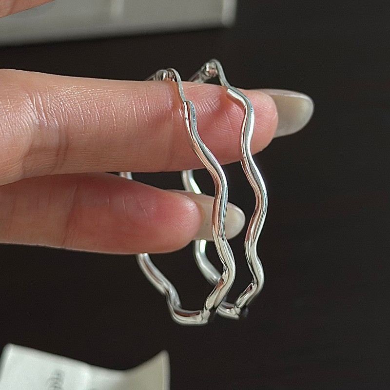 Wholesale 925 Sterling Silver Large Wave Hoop Earrings
