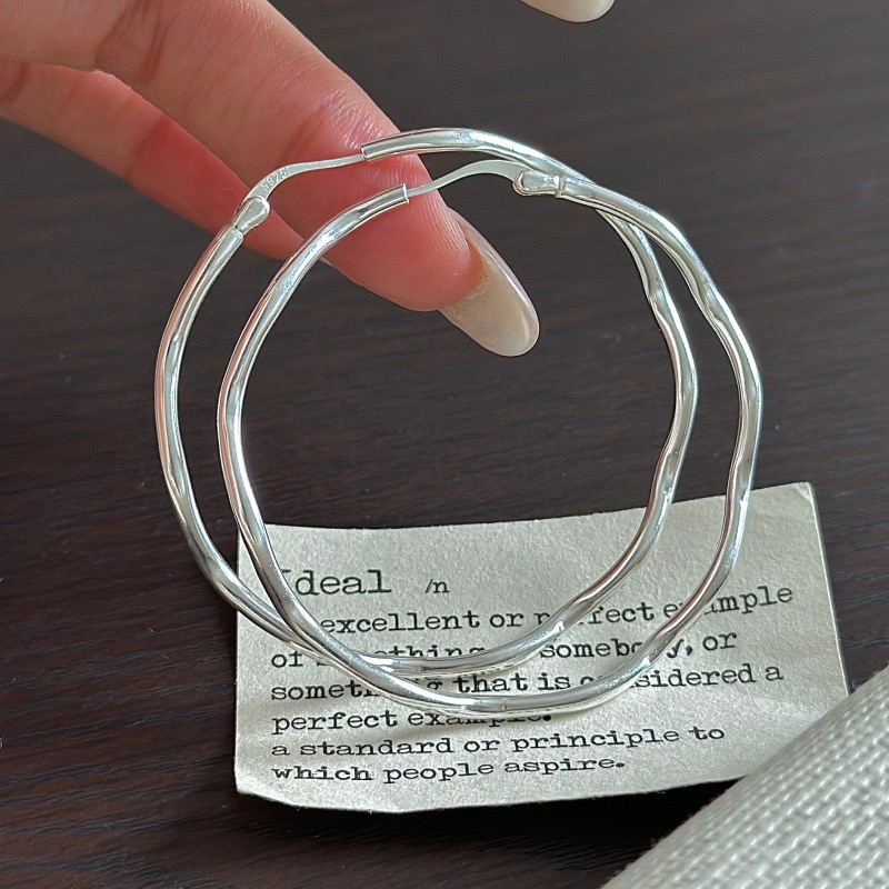 Wholesale 925 Sterling Silver Large Wave Hoop Earrings - Image 2
