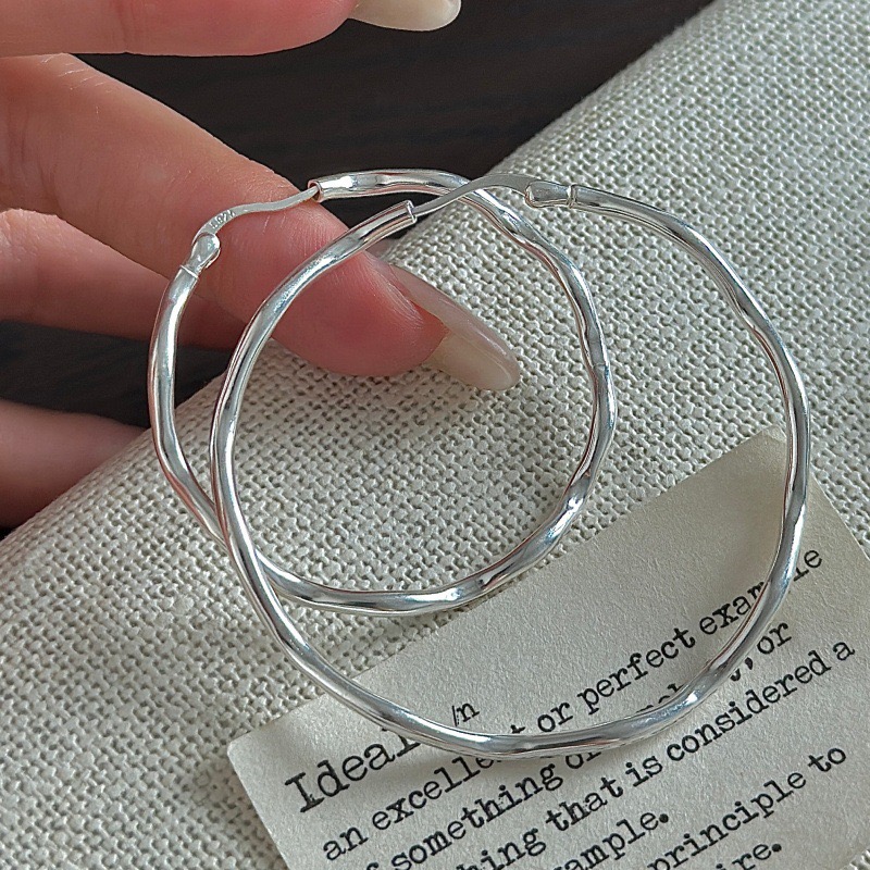 Wholesale 925 Sterling Silver Large Wave Hoop Earrings - Image 3
