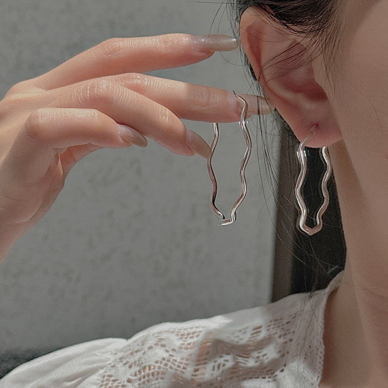 Wholesale 925 Sterling Silver Large Wave Hoop Earrings - Image 5