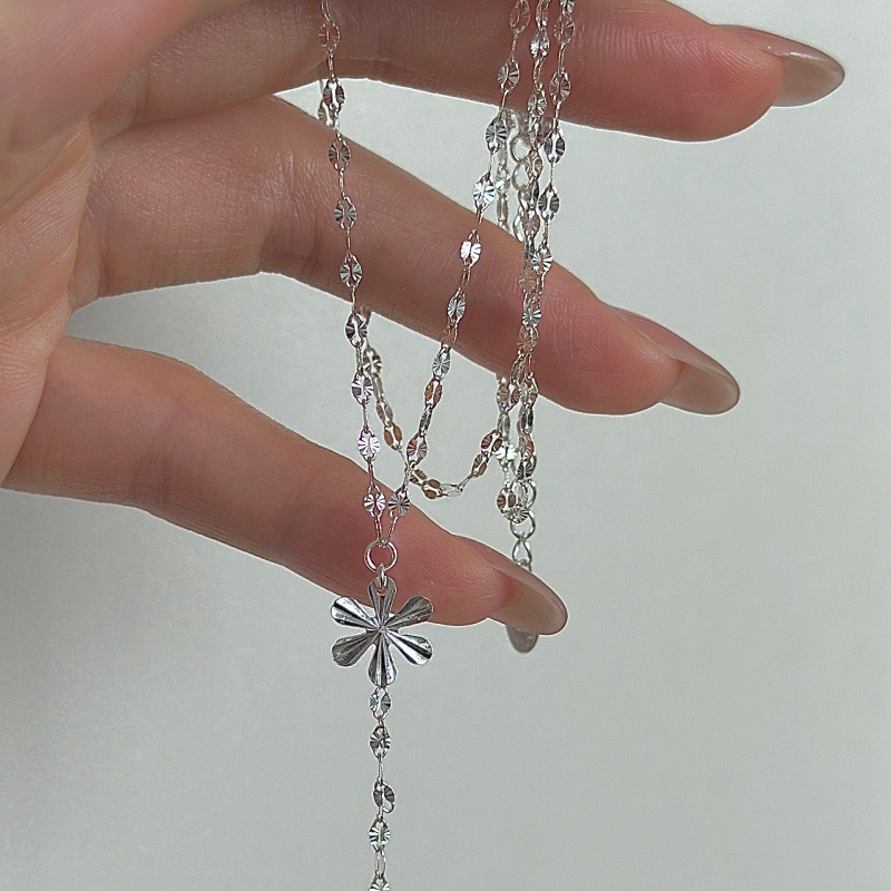 Wholesale 925 Sterling Silver Glittering Flower Necklace - Image 3