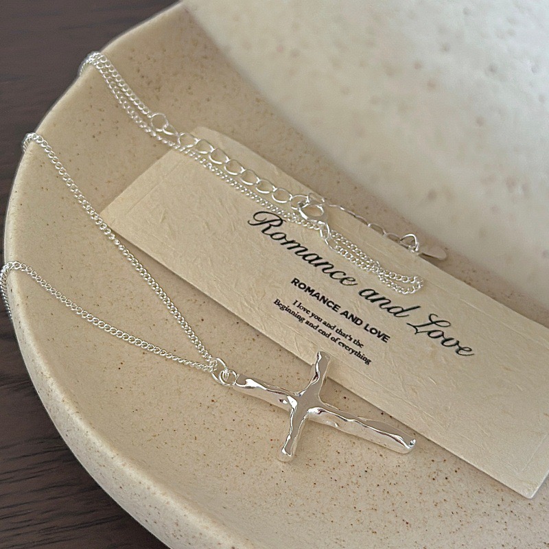 Wholesale 925 Sterling Silver Minimalist Textured Cross Necklace - Image 2