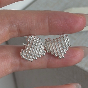 Wholesale 925 Sterling Silver Heart Bead Stud Earrings