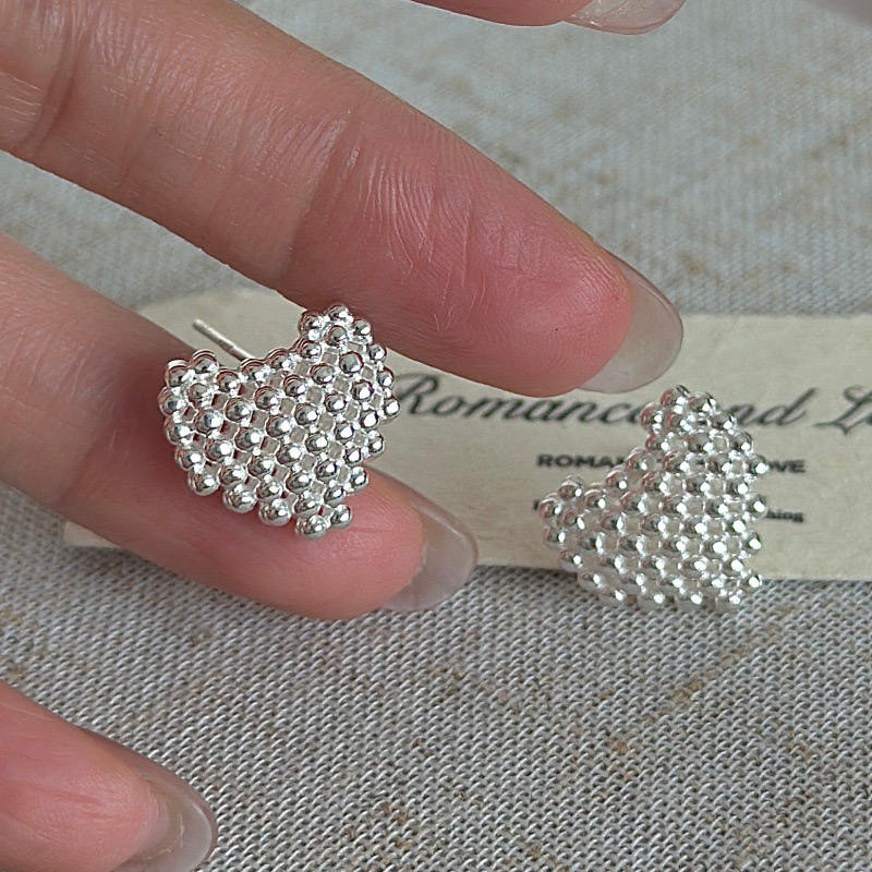 Wholesale 925 Sterling Silver Heart Bead Stud Earrings - Image 3