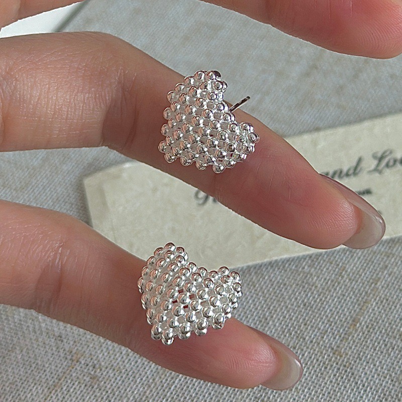 Wholesale 925 Sterling Silver Heart Bead Stud Earrings - Image 2