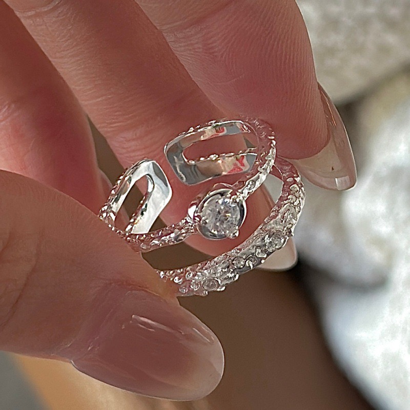 Wholesale 925 Sterling Silver Double-layer Zirconia Textured Ring - Image 3