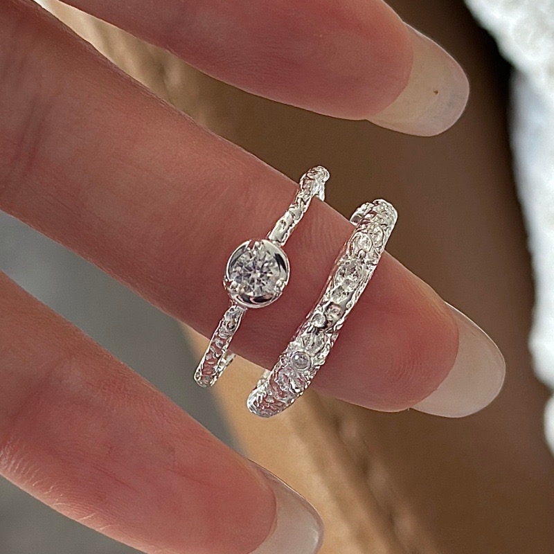 Wholesale 925 Sterling Silver Double-layer Zirconia Textured Ring - Image 2