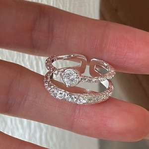 Wholesale 925 Sterling Silver Double-layer Zirconia Textured Ring