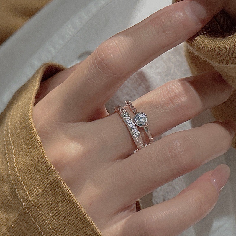 Wholesale 925 Sterling Silver Double-layer Zirconia Textured Ring - Image 4