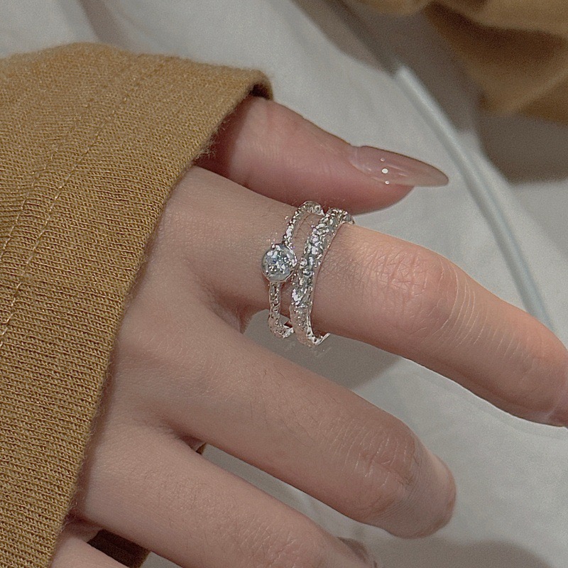 Wholesale 925 Sterling Silver Double-layer Zirconia Textured Ring - Image 5