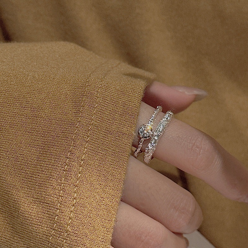 Wholesale 925 Sterling Silver Double-layer Zirconia Textured Ring - Image 6