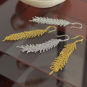 Wholesale 925 Sterling Silver Long Gold Mesh Tassel Drop Shiny Dangle Hook Earrings