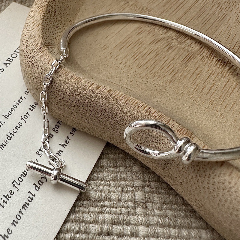 Wholesale 925 Sterling Silver Minimalist Silver OT Clasp Bangle - Image 2