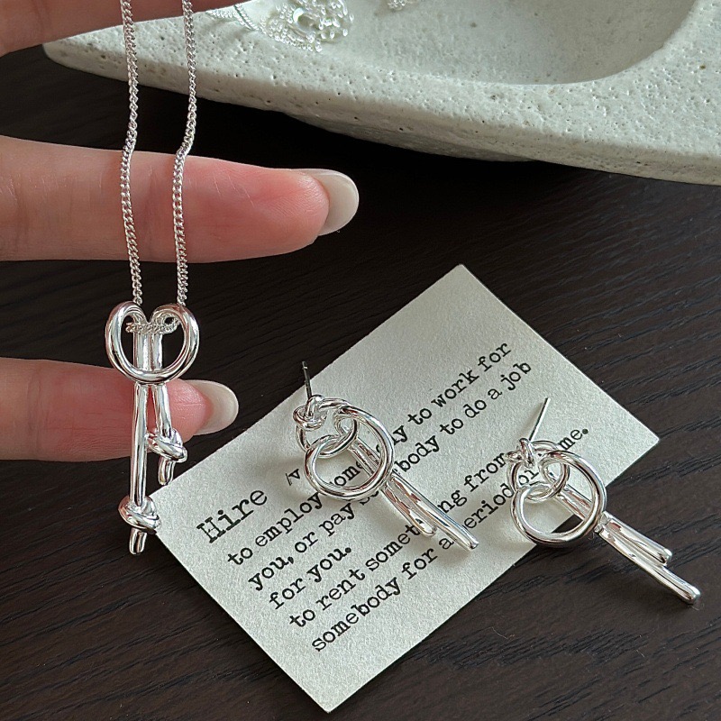 Wholesale 925 Sterling Silver Minimalist Loop Knot Matching Necklace Earrings Set