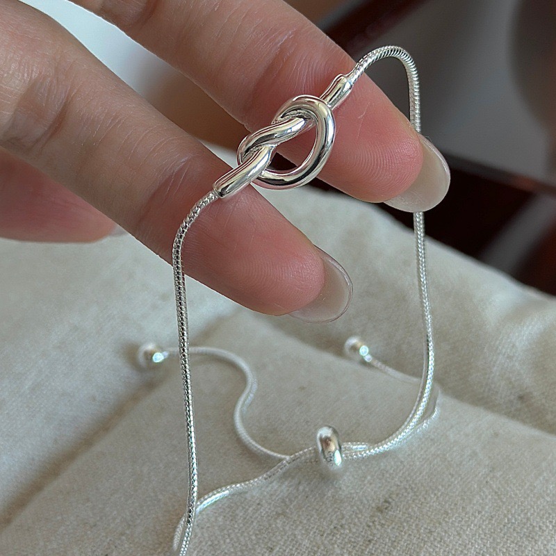 Wholesale 925 Sterling Silver Adjustable Minimalist Love Knot Slider Snake Chain Bracelet