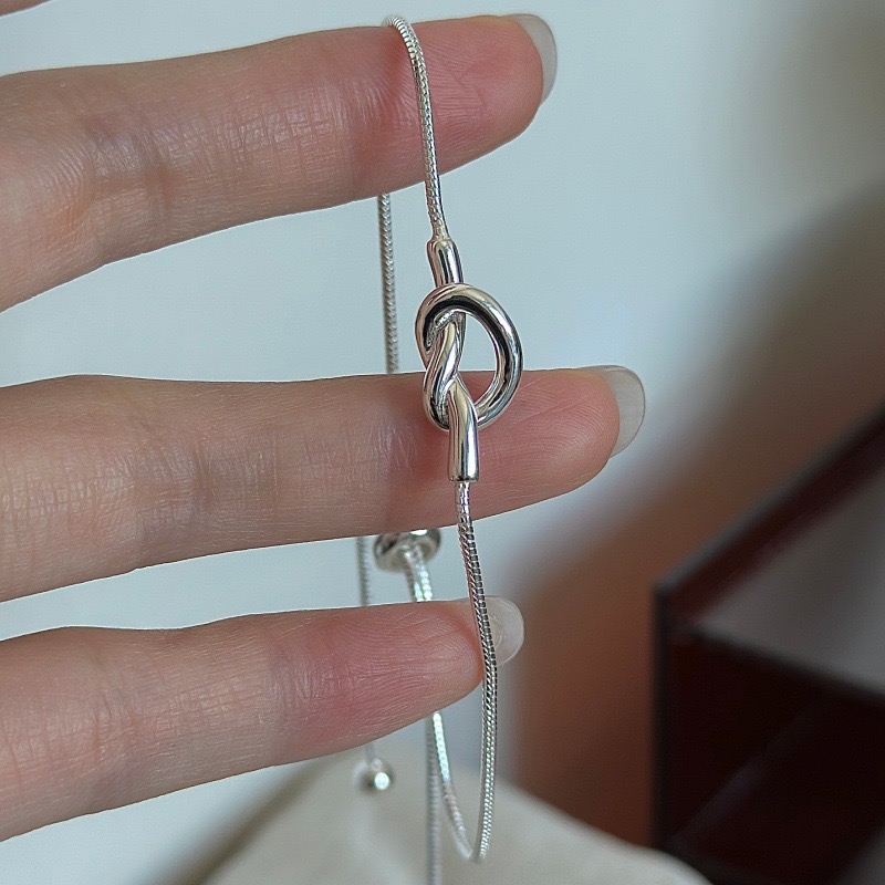 Wholesale 925 Sterling Silver Adjustable Minimalist Love Knot Slider Snake Chain Bracelet - Image 3