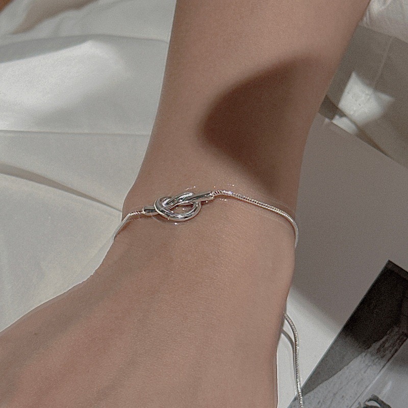 Wholesale 925 Sterling Silver Adjustable Minimalist Love Knot Slider Snake Chain Bracelet - Image 5