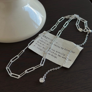 Wholesale 925 Sterling Silver Hammered Paperclip Chain  Minimalist Rectangular Adjustable Necklace