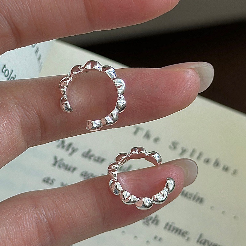 Wholesale 925 Sterling Silver Beaded Minimalist Open Hoop Ear Cuffs - Image 3