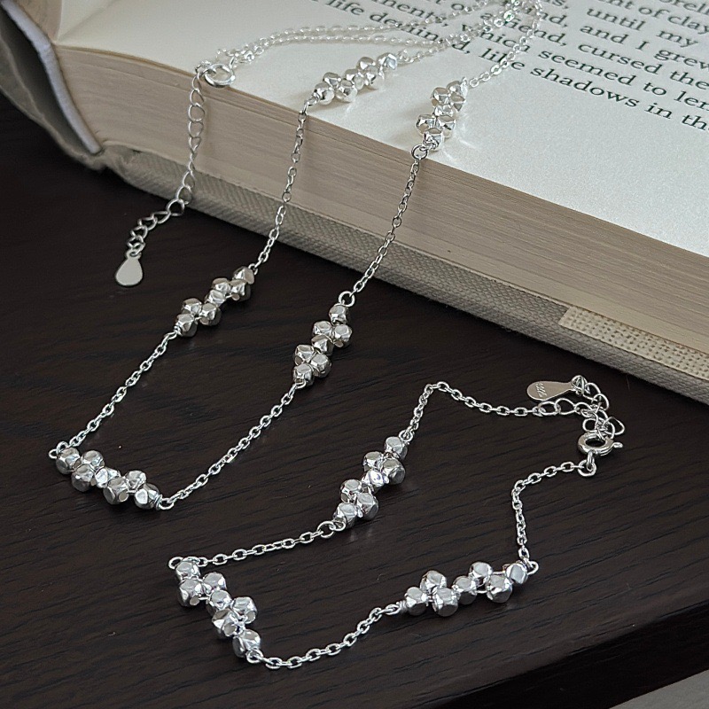 Wholesale 925 Sterling Silver Minimalist Cut‑Bead Silver Chain Necklace & Bracelet