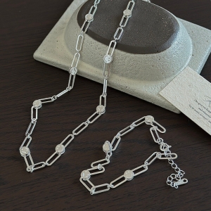 Wholesale 925 Sterling Silver Minimalist Smiley Paperclip Chain Silver Necklace & Bracelet