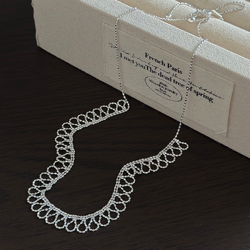 Wholesale 925 Sterling Silver Hollow Out Lace Silver Choker Necklace Retro Filigree Collar