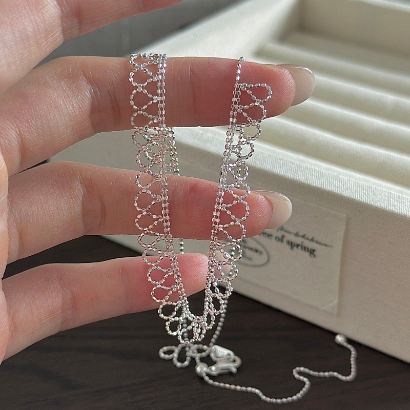 Wholesale 925 Sterling Silver Hollow Out Lace Silver Choker Necklace Retro Filigree Collar - Image 3
