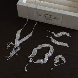 Wholesale 925 Sterling Silver Retro Geometric Strip Tassel Necklace Drop Earrings Bracelet Adjustable Ring