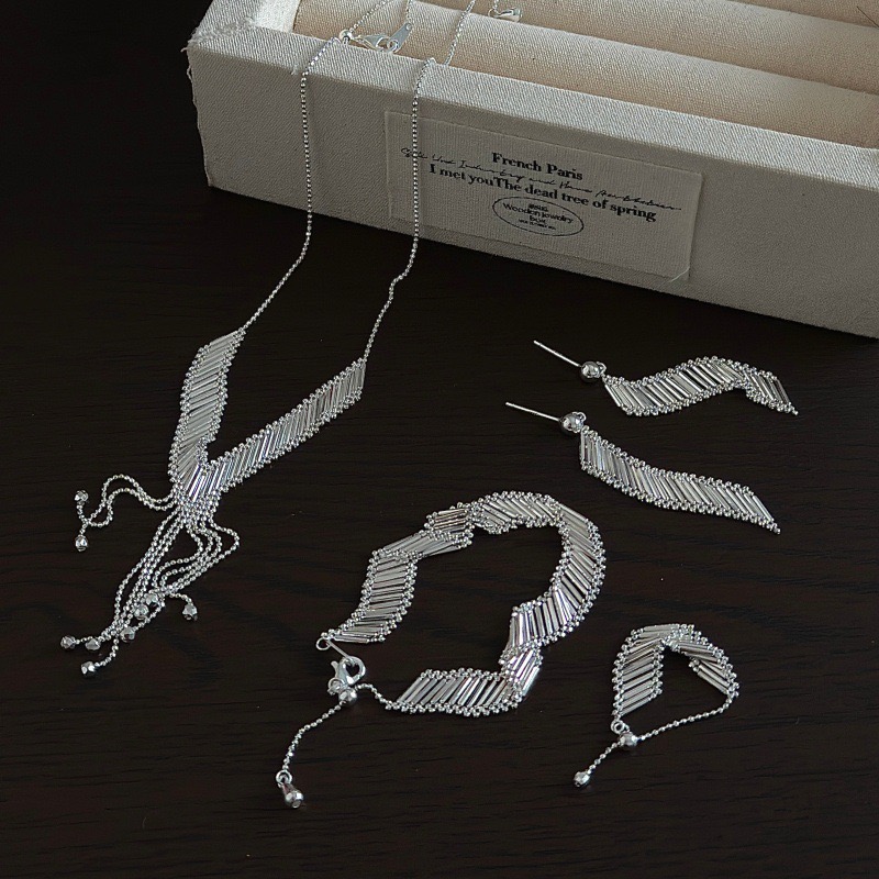 Wholesale 925 Sterling Silver Retro Geometric Strip Tassel Necklace Drop Earrings Bracelet Adjustable Ring