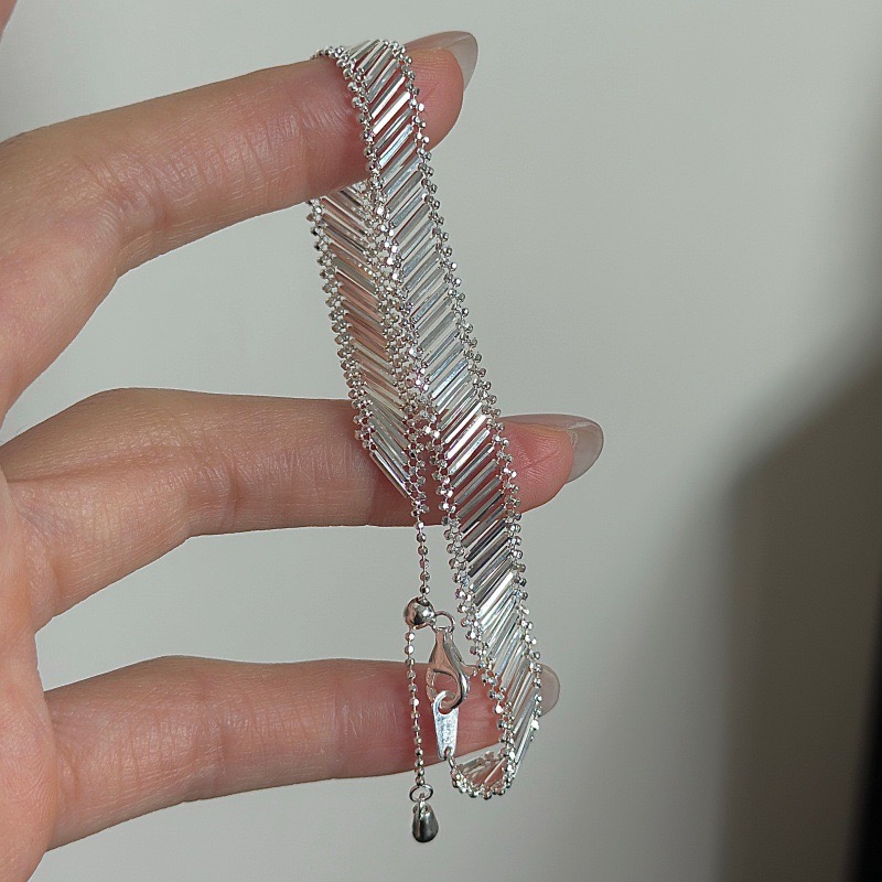 Wholesale 925 Sterling Silver Retro Geometric Strip Tassel Necklace Drop Earrings Bracelet Adjustable Ring - Image 4