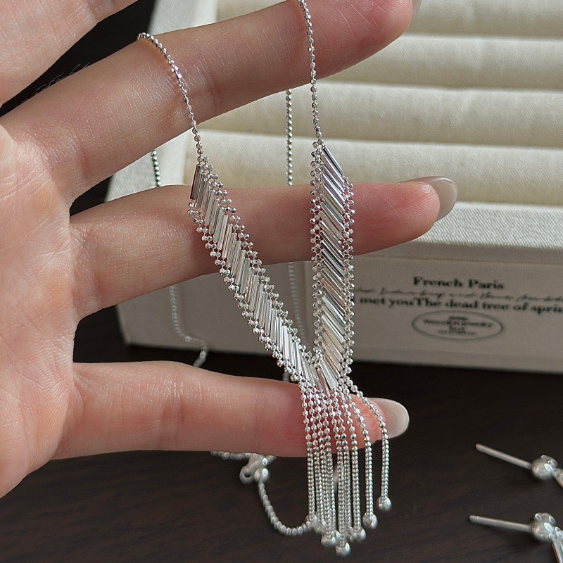 Wholesale 925 Sterling Silver Retro Geometric Strip Tassel Necklace Drop Earrings Bracelet Adjustable Ring - Image 8
