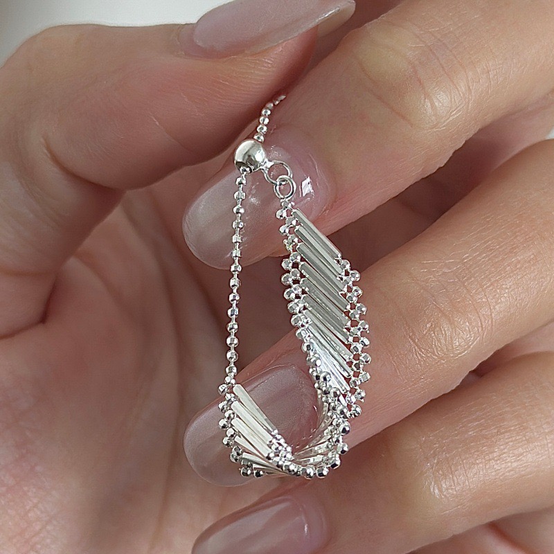 Wholesale 925 Sterling Silver Retro Geometric Strip Tassel Necklace Drop Earrings Bracelet Adjustable Ring - Image 2