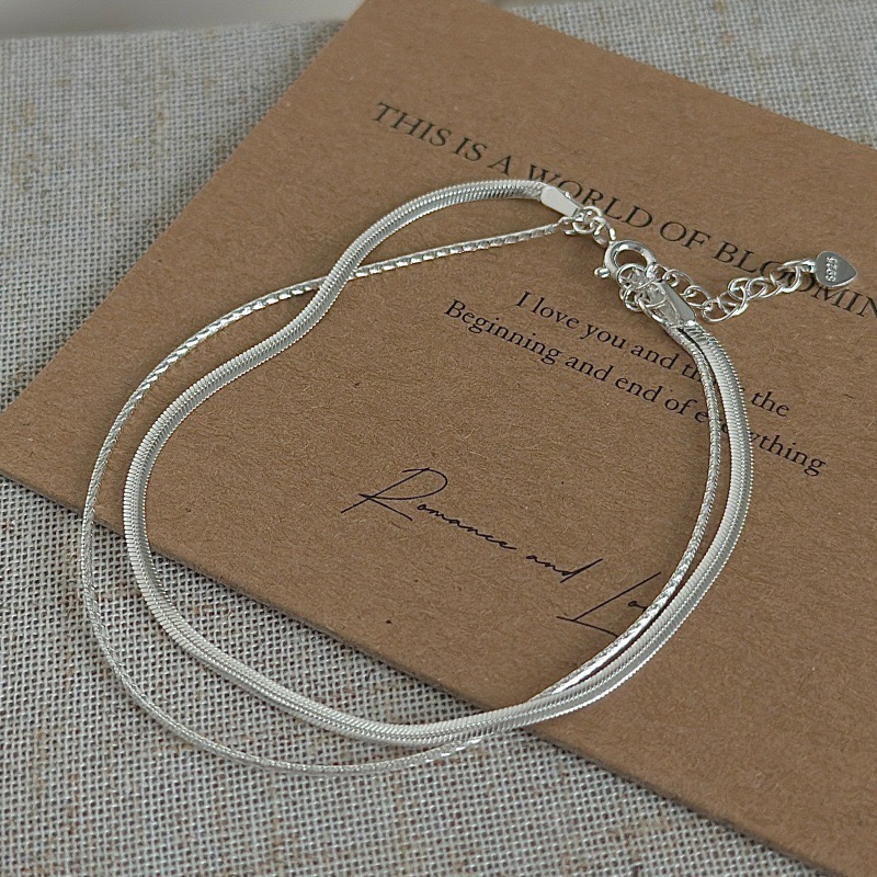 Wholesale 925 Sterling Silver Double Layer Snake Chain Minimalist Stackable Bracelet