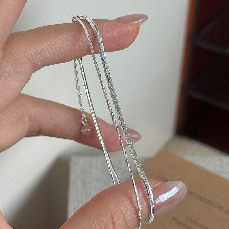 Wholesale 925 Sterling Silver Double Layer Snake Chain Minimalist Stackable Bracelet - Image 2
