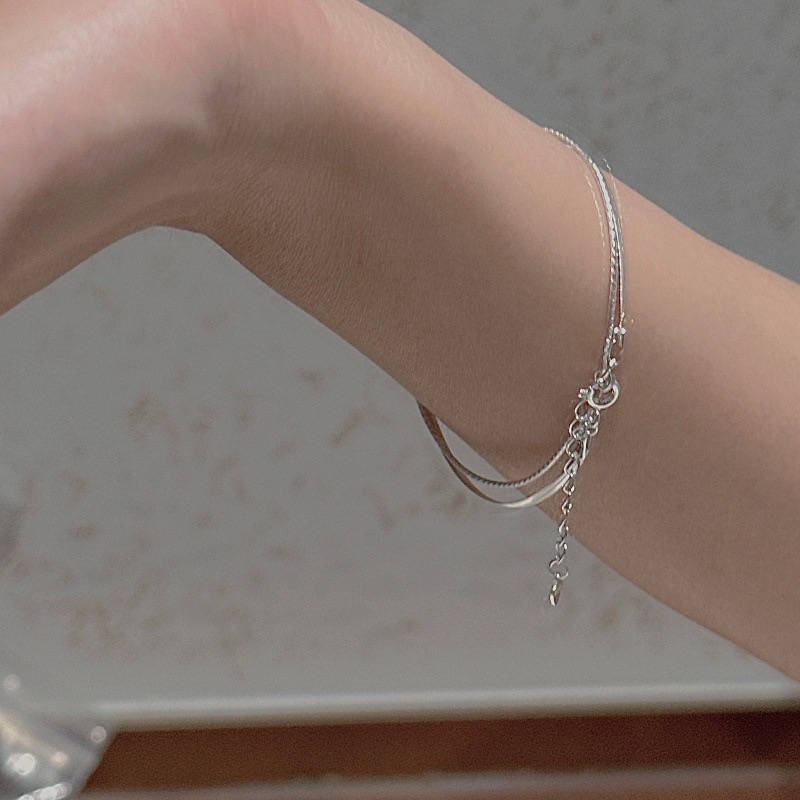 Wholesale 925 Sterling Silver Double Layer Snake Chain Minimalist Stackable Bracelet - Image 6