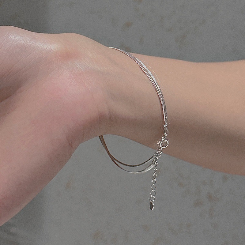 Wholesale 925 Sterling Silver Double Layer Snake Chain Minimalist Stackable Bracelet - Image 4