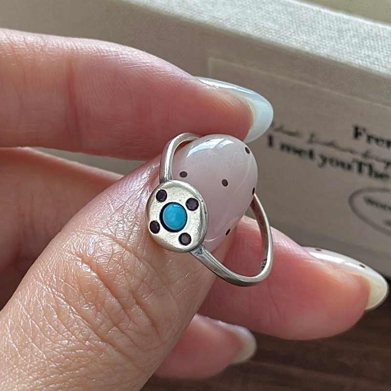 Wholesale 925 Sterling Silver Minimalist Synthetic Turquoise Oxidized Ring - Image 3
