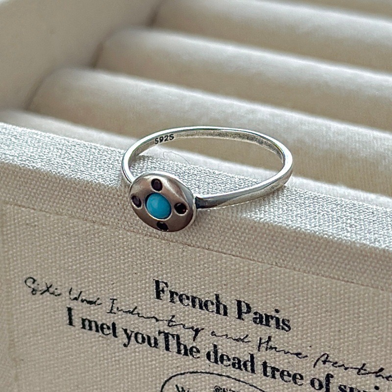 Wholesale 925 Sterling Silver Minimalist Synthetic Turquoise Oxidized Ring
